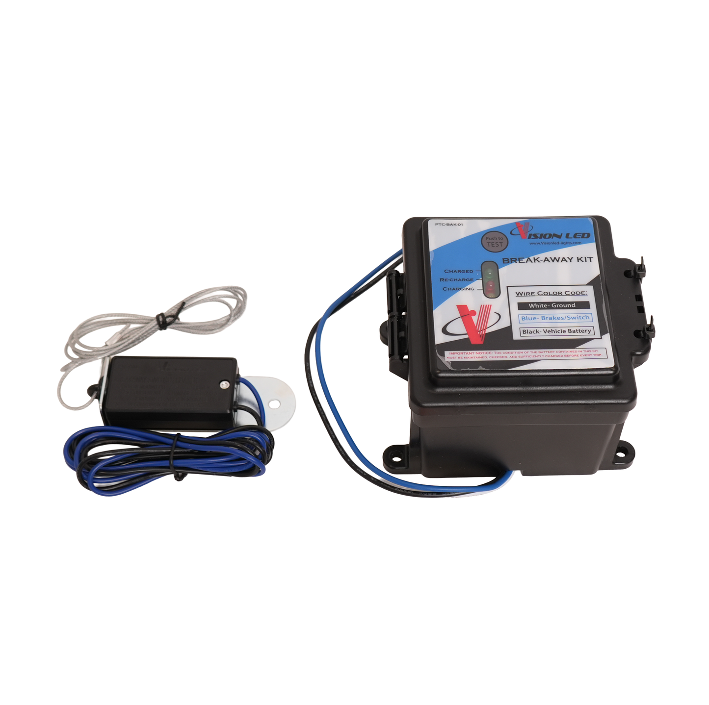 Brake Away Kit, 12V 5 Amp, with Charger, LED Test Light