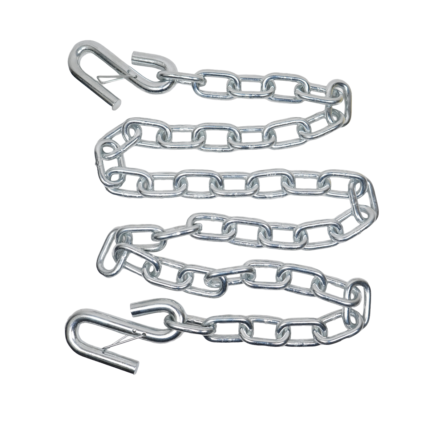 Safety Chain, 1/4" x 60", 5.2K, W/Two S-Hooks, w/ Safety Latch, Zinc Plated, Grade 30