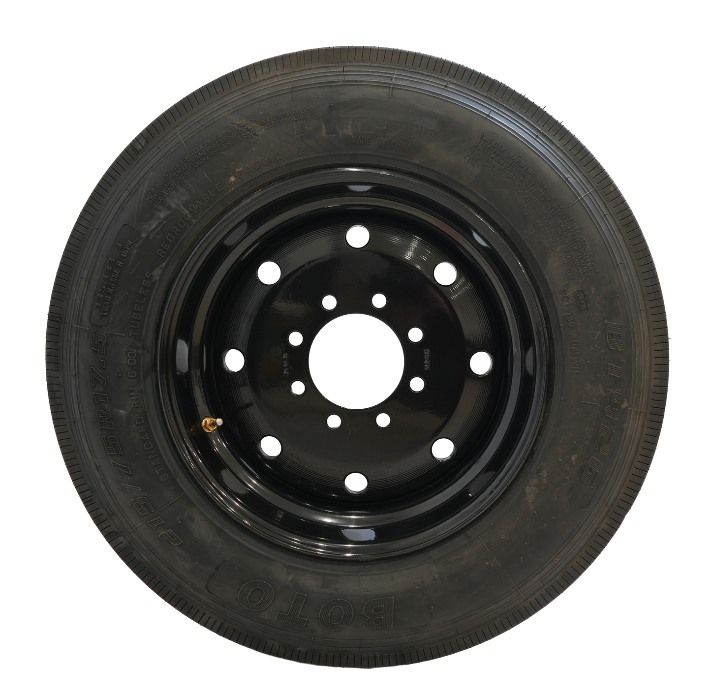 215/75R17.5 Radial Tire, 16 Ply, On 17.5" X 6.75", 8 On 6.5 Single Black Mod Wheel, BOTO
