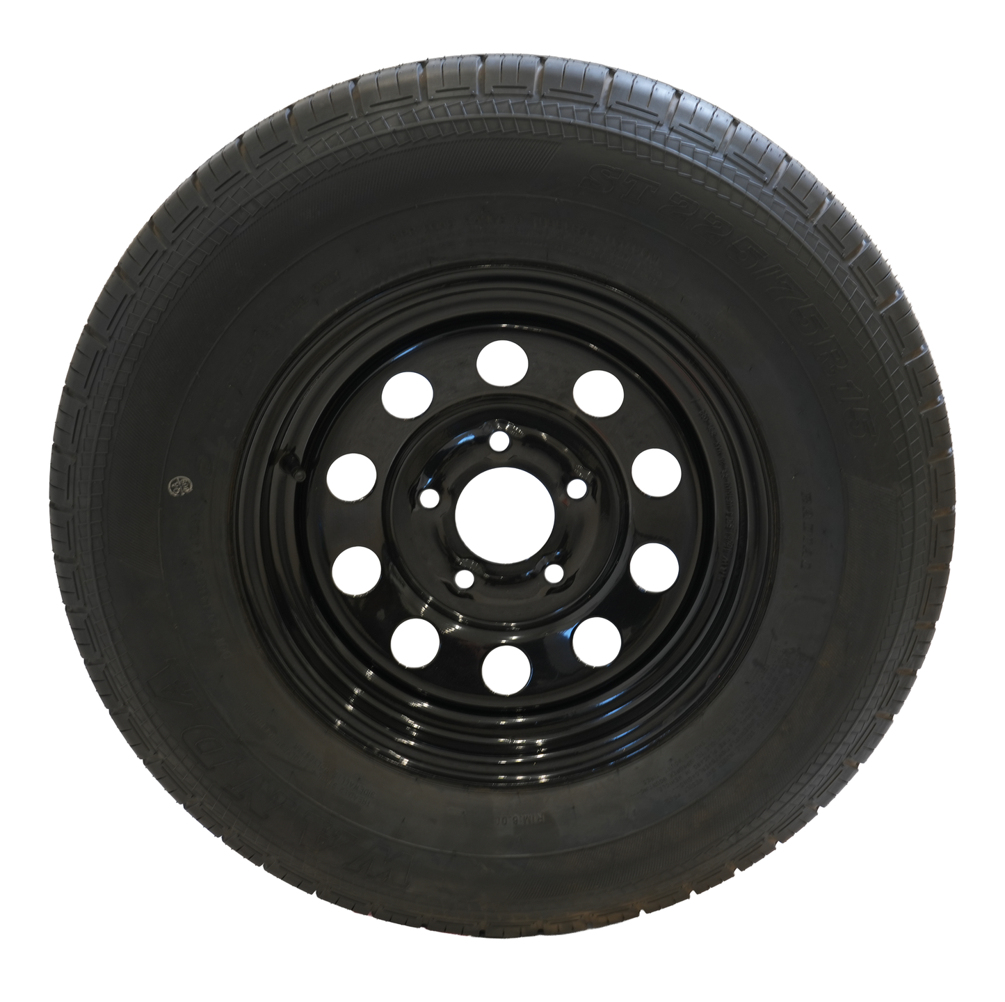 ST225/75R15 Radial Tire, 8 Ply, On 15" X 5", 5 On 5 Black Mod Wheel, WANDA