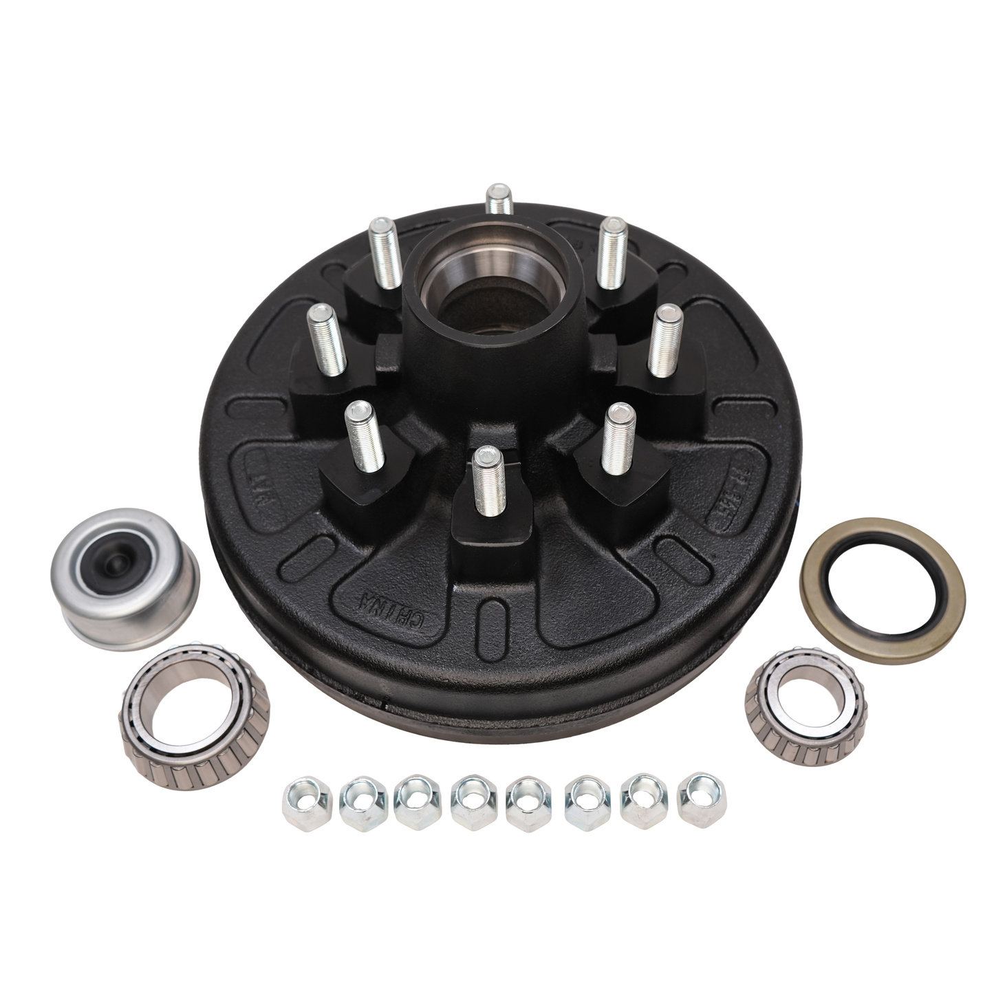 Drum, 8 on 6.5, WHEEL STUDS: 9/16", For 7,000 Lbs. Brake Axle, Complete Kit