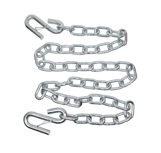 Safety Chain, 1/4" x 60", 5.2K, W/Two S-Hooks, w/ Safety Latch, Zinc Plated, Grade 30