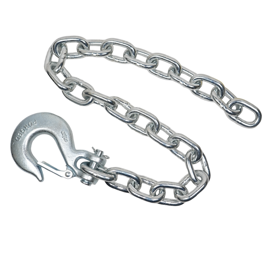 Safety Chain, 3/8" x 35", 16,200 Lbs., W/1 Slip Hook with Safety Latch, Zinc Plated, Grade 43