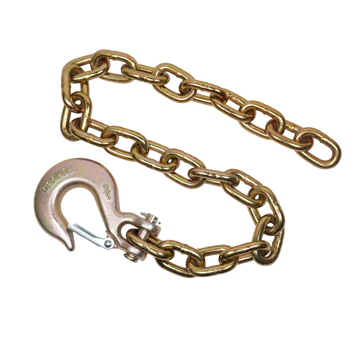 Safety Chain, 3/8" x 35", 26.4K, W/1 Slip Hook with Safety Latch, Yellow, Grade 70
