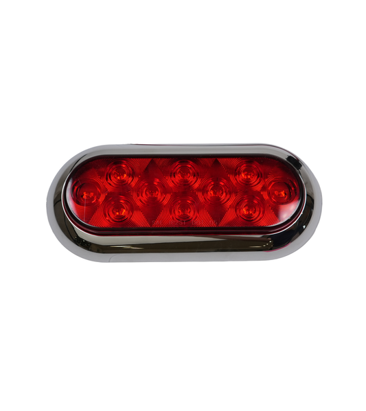 LED Light, Oval, Stop, Turn & Tail, 10 Diode, Red, Hard Wired with 3 Prong Plug, Kit Includes Light and Chrome Bezel