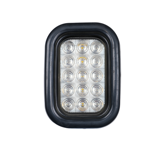 LED Light, Rectangular, 3,7/16" x 5,5/16", Utility, Back-Up, 15 Diode, Clear, Kit with Grommet & Plug