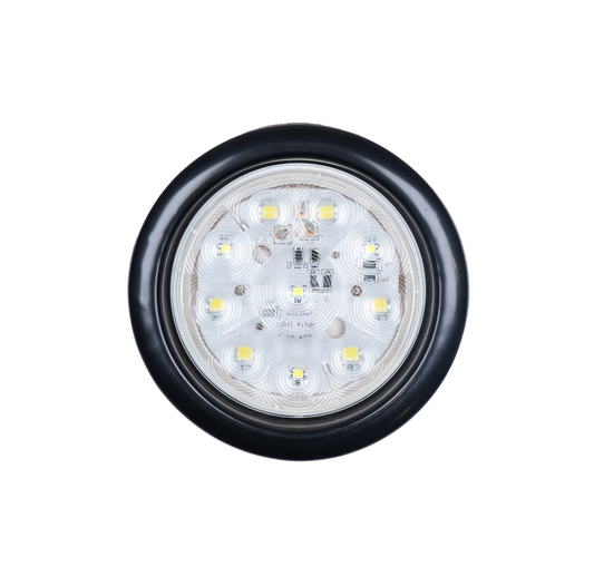 LED Light, 4" Round, Back-Up, 10 Diode, Clear, Kit with Grommet & Plug