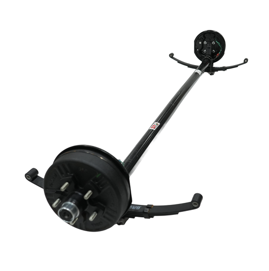 3,500 Lbs. 4" Drop Electric Brake Axle, Hub Face: 95", Spring Center 80", Hub: 550, Spring: 25 1/4", 4 Leaf Double Eye, Flange: Yes, Brakes: Electric, Spindle: E-Z Lube, CAMBERED..*************** LUG NUTS ***************