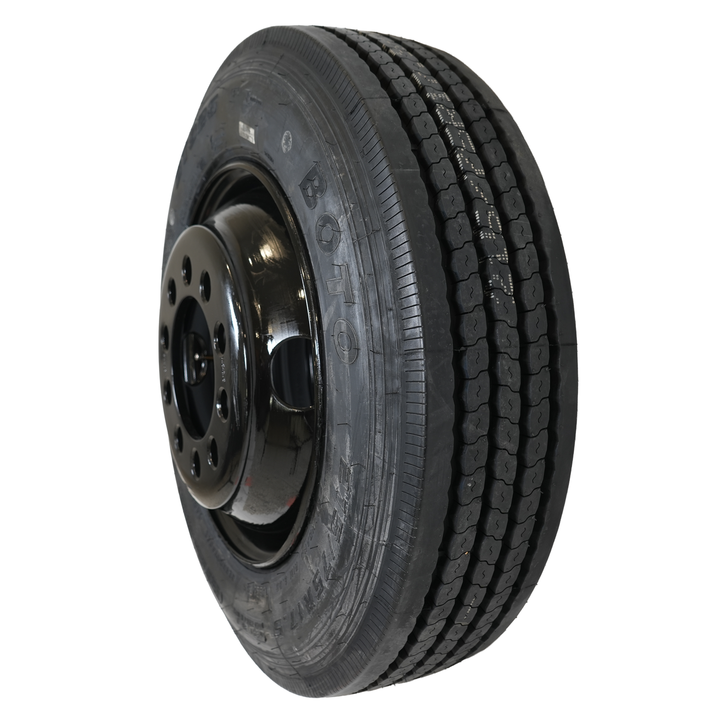 215/75R17.5 Radial Tire, 16 Ply, On 17.5" X 6.75", 10 on 8.75, DUAL-6,200#, Black Mod Wheel, WINDA