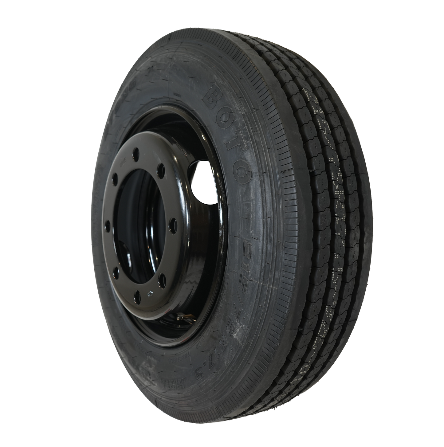 215/75R17.5 Radial Tire, 16 Ply, On 17.5" X 6.75", 8 On 275mm, Black Mod, Dual Wheel, BOTO