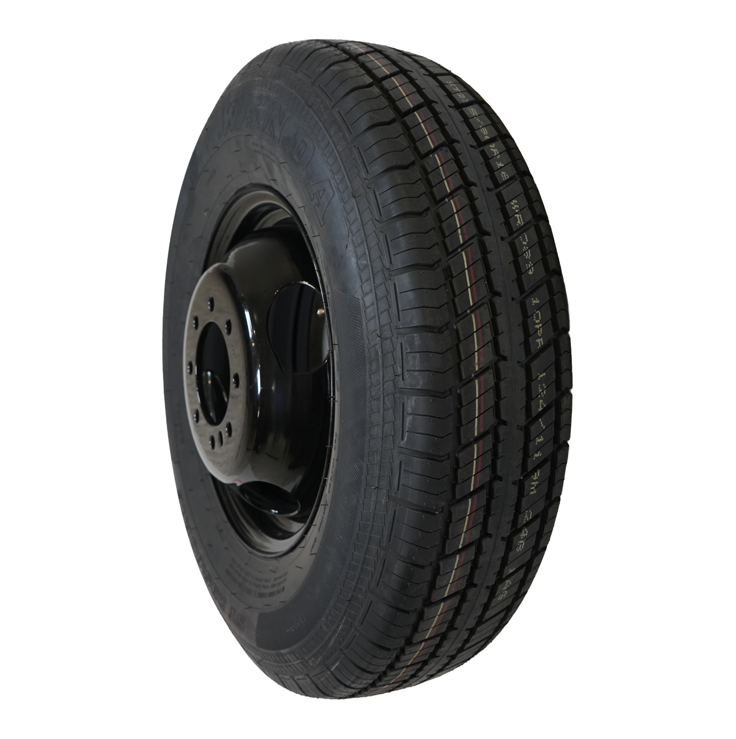 ST235/80R16, Radial Tire, 10 Ply, On 16" X 6", 8 On 6.5 Black Mod Dual Wheel, Pilot Hole: 4.88", WANDA