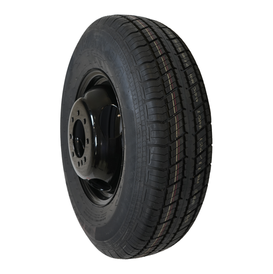 ST235/80R16, Radial Tire, 10 Ply, On 16" X 6", 8 On 6.5 Black Mod Dual Wheel, Pilot Hole: 4.88", WANDA