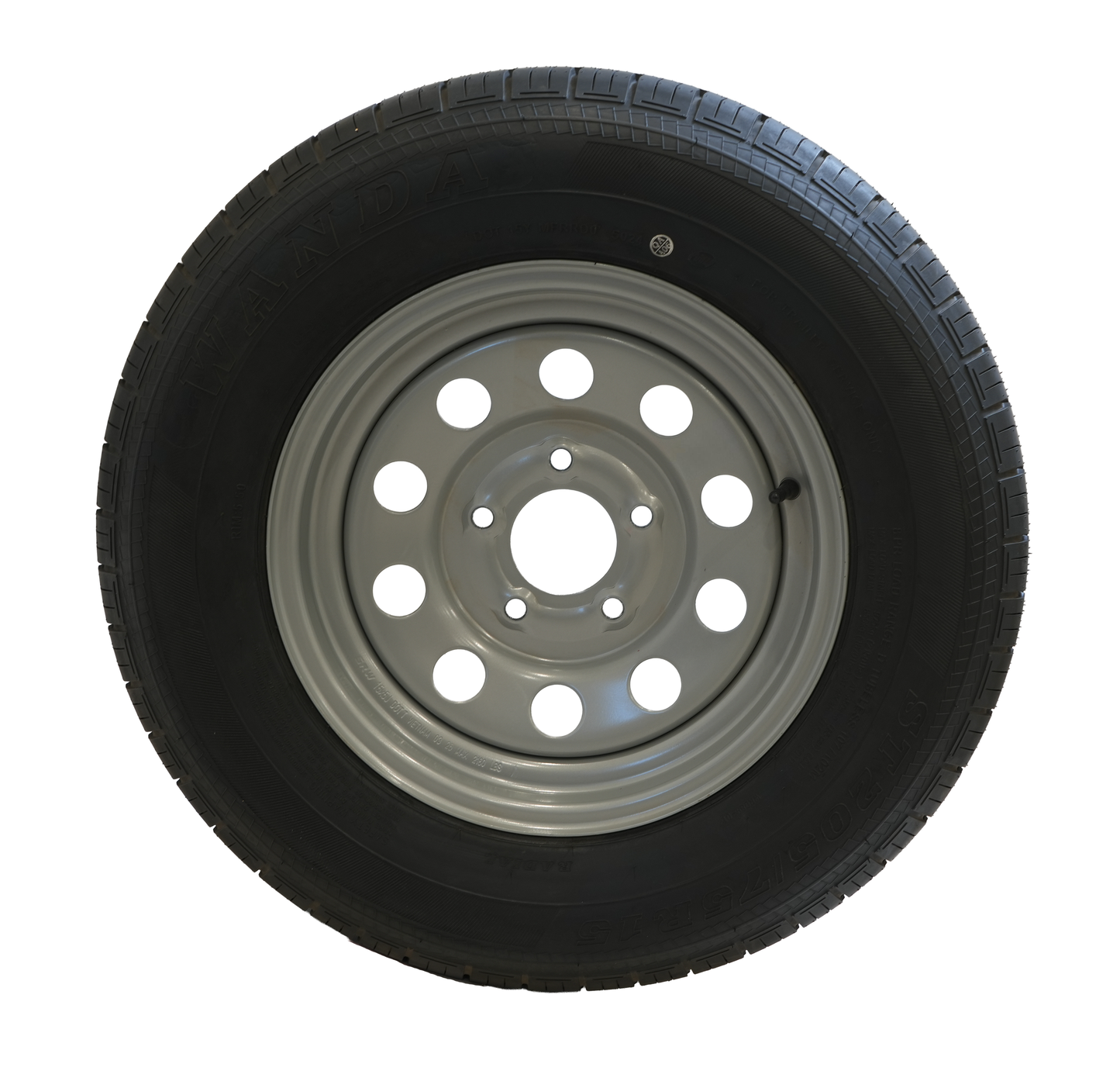 ST205/75R15 Radial Tire, 8 Ply, On 15" X 5", 5 On 5 Silver Mod Wheel, WANDA