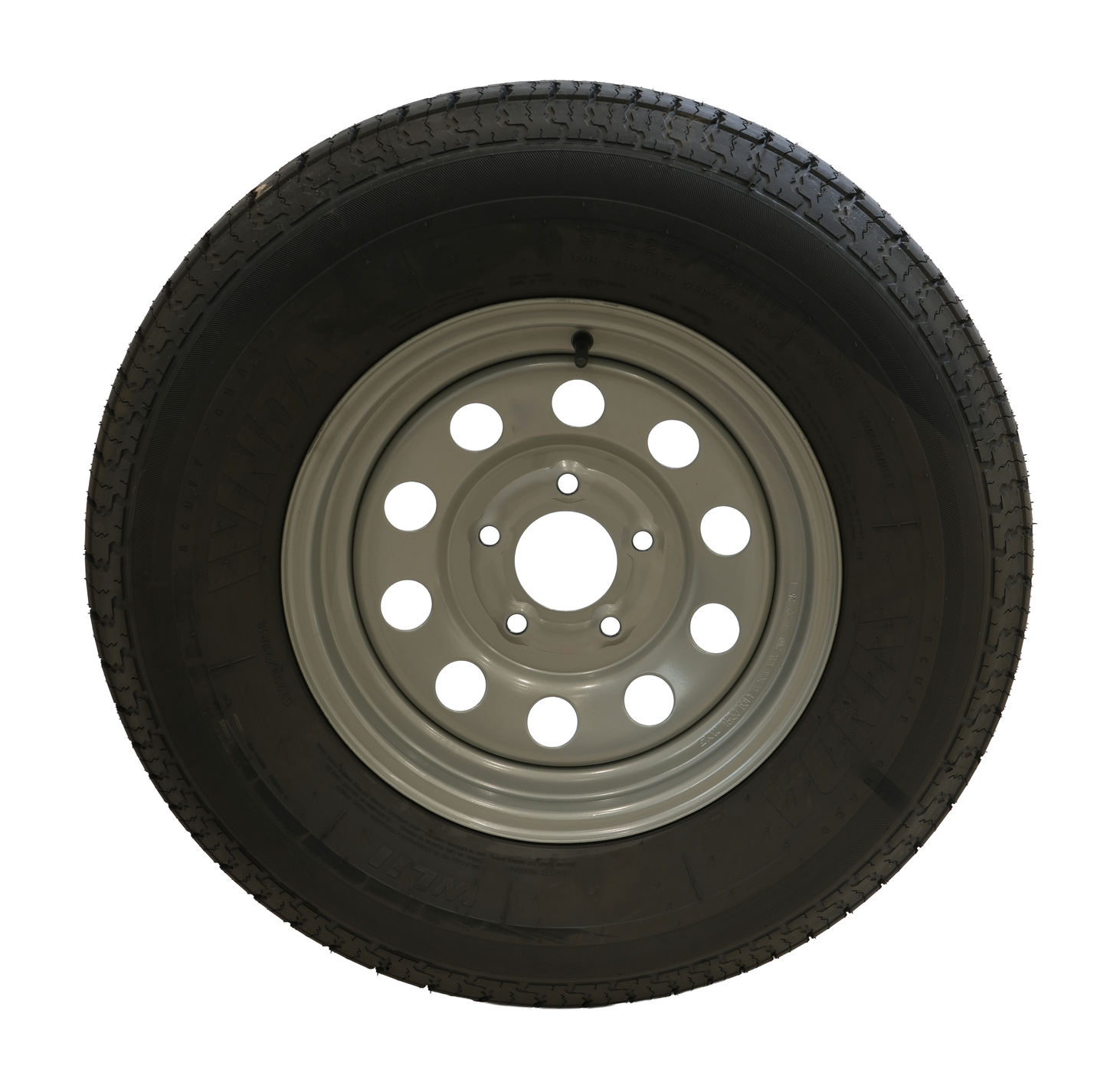 ST225/75R15 Radial Tire, 10 Ply, On 15" X 5", 5 On 5 Silver Mod Wheel, WINDA