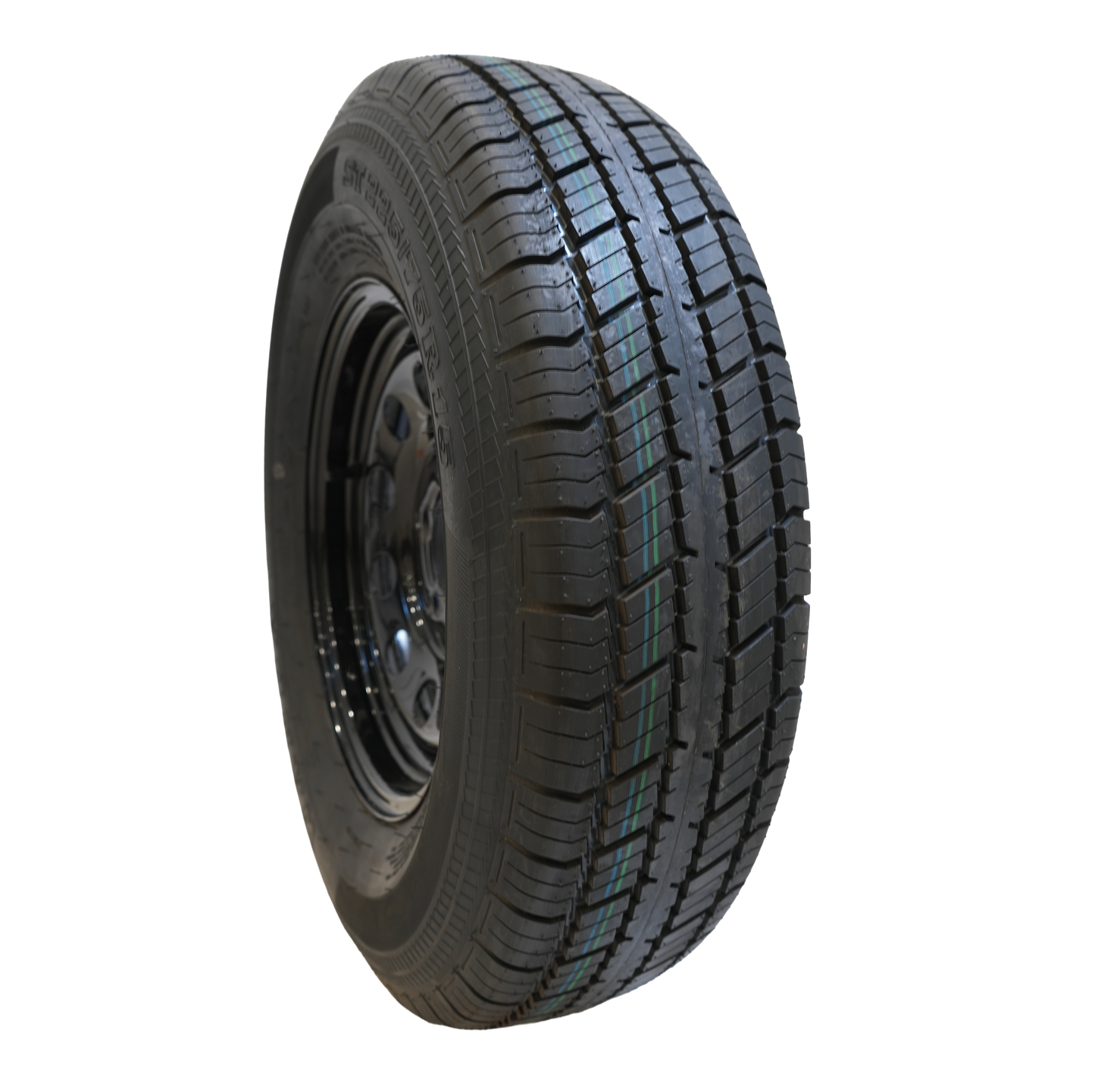 ST225/75R15 Radial Tire, 8 Ply, On 15" X 5", 5 On 5 Black Mod Wheel, WANDA