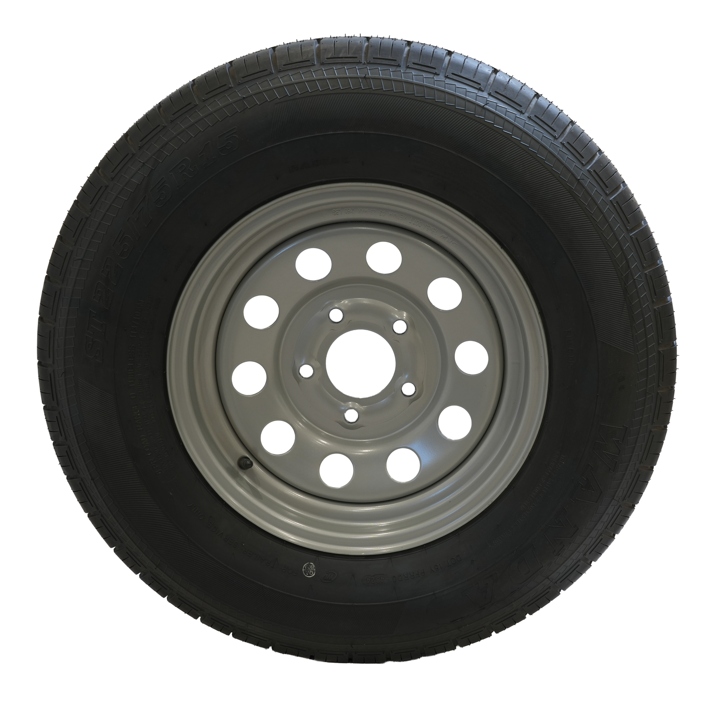 ST225/75R15 Radial Tire, 8 Ply, On 15" X 5", 5 On 5 Silver Mod Wheel, WANDA