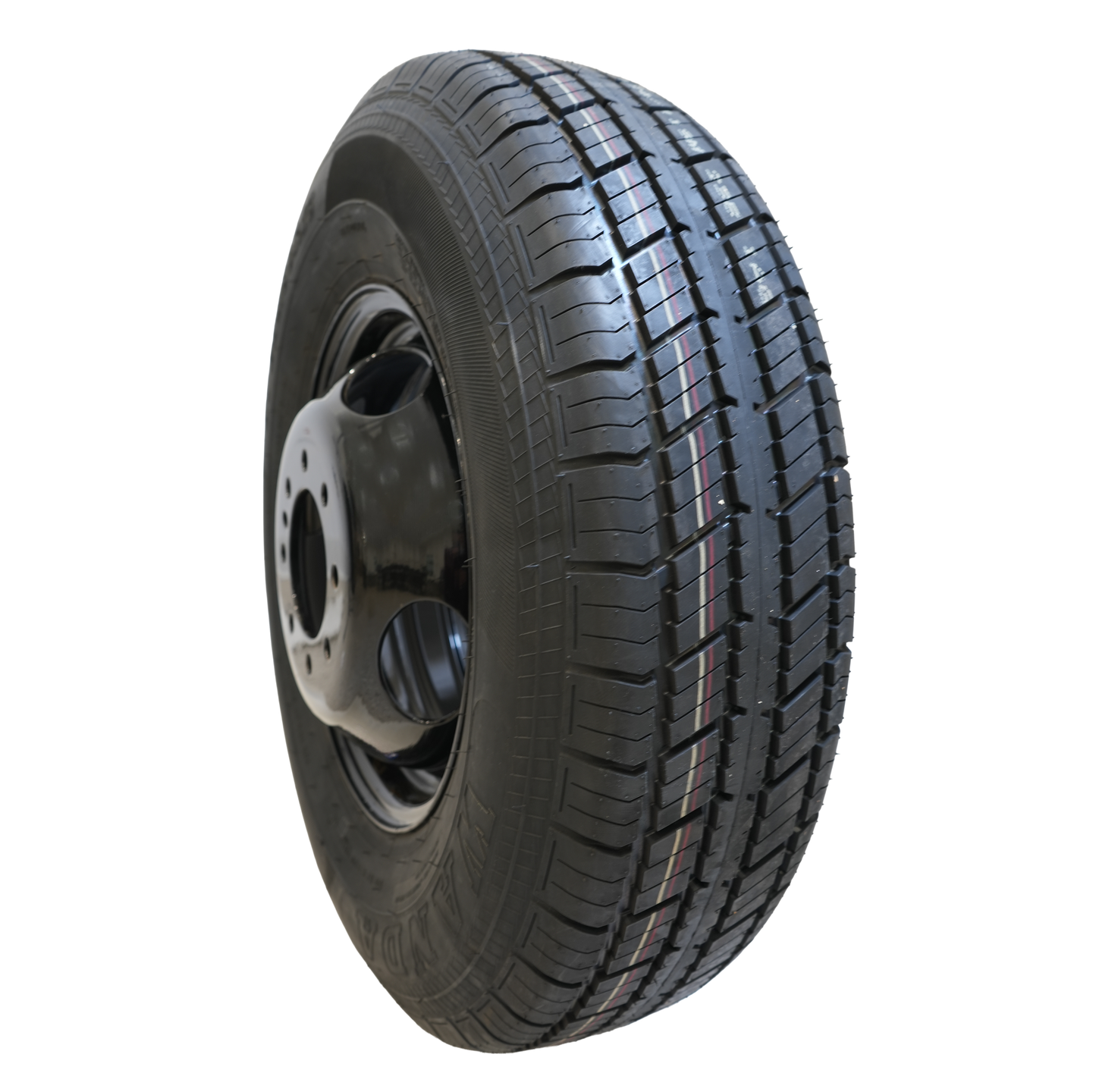 ST235/80R16, Radial Tire, 10 Ply, On 16" X 6", 8 On 6.5 Black Mod Dual Wheel, Pilot Hole: 4.77", WANDA