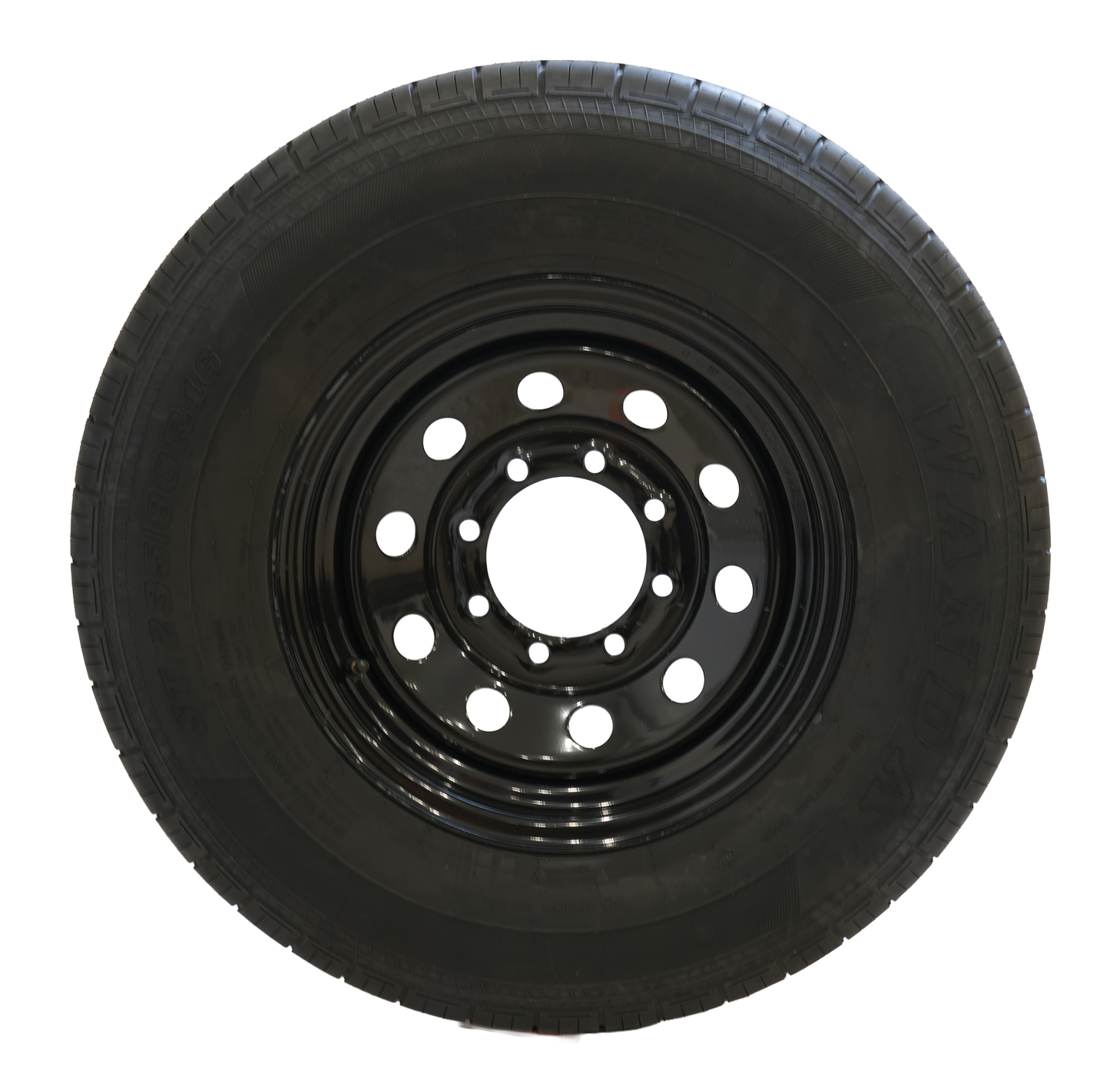 ST235/80R16 Radial Tire, 10 Ply, On 16" X 6", 8 On 6.5 Black Mod Wheel, WANDA