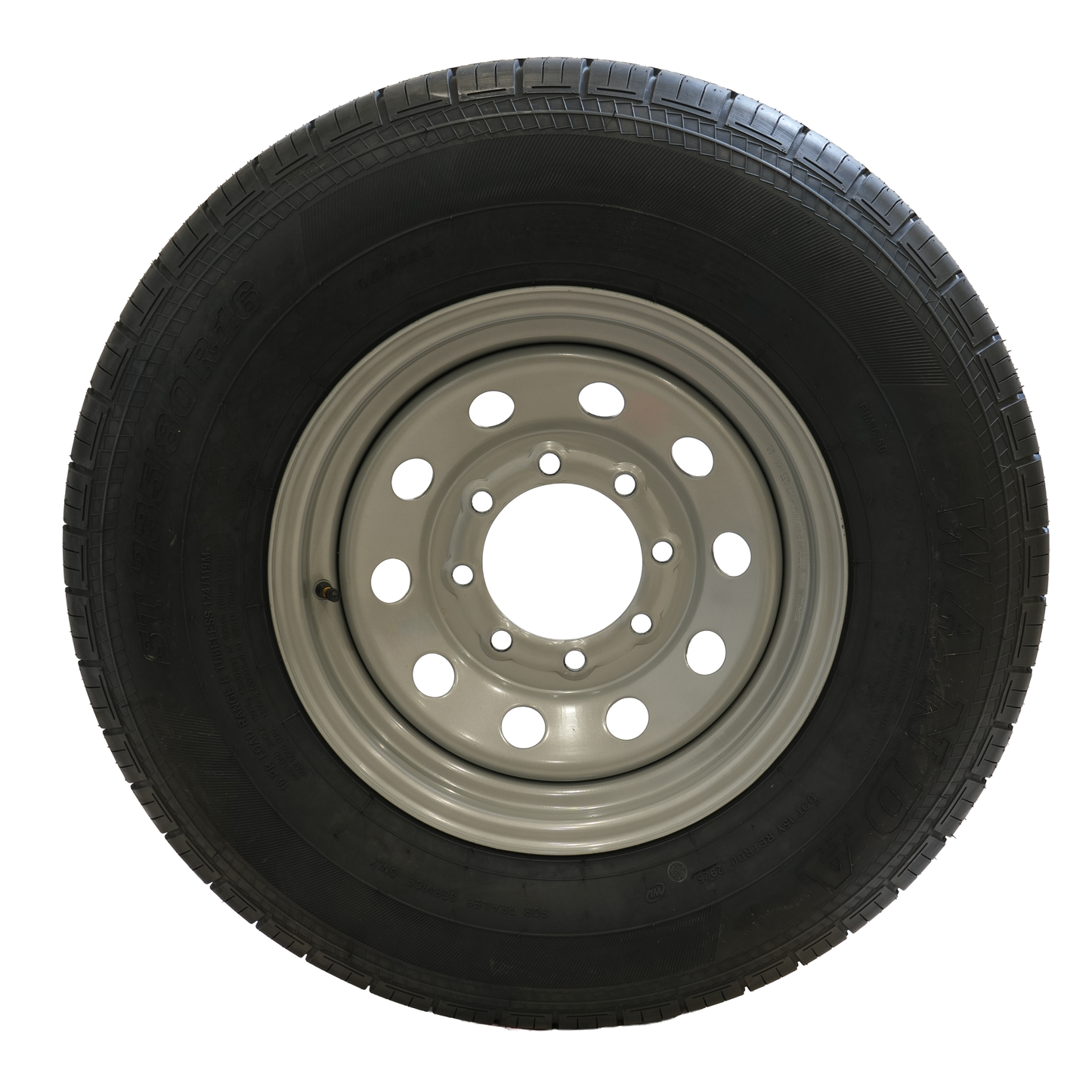 ST235/80R16 Radial Tire, 10 Ply, On 16" X 6", 8 On 6.5 Silver Mod Wheel, WANDA