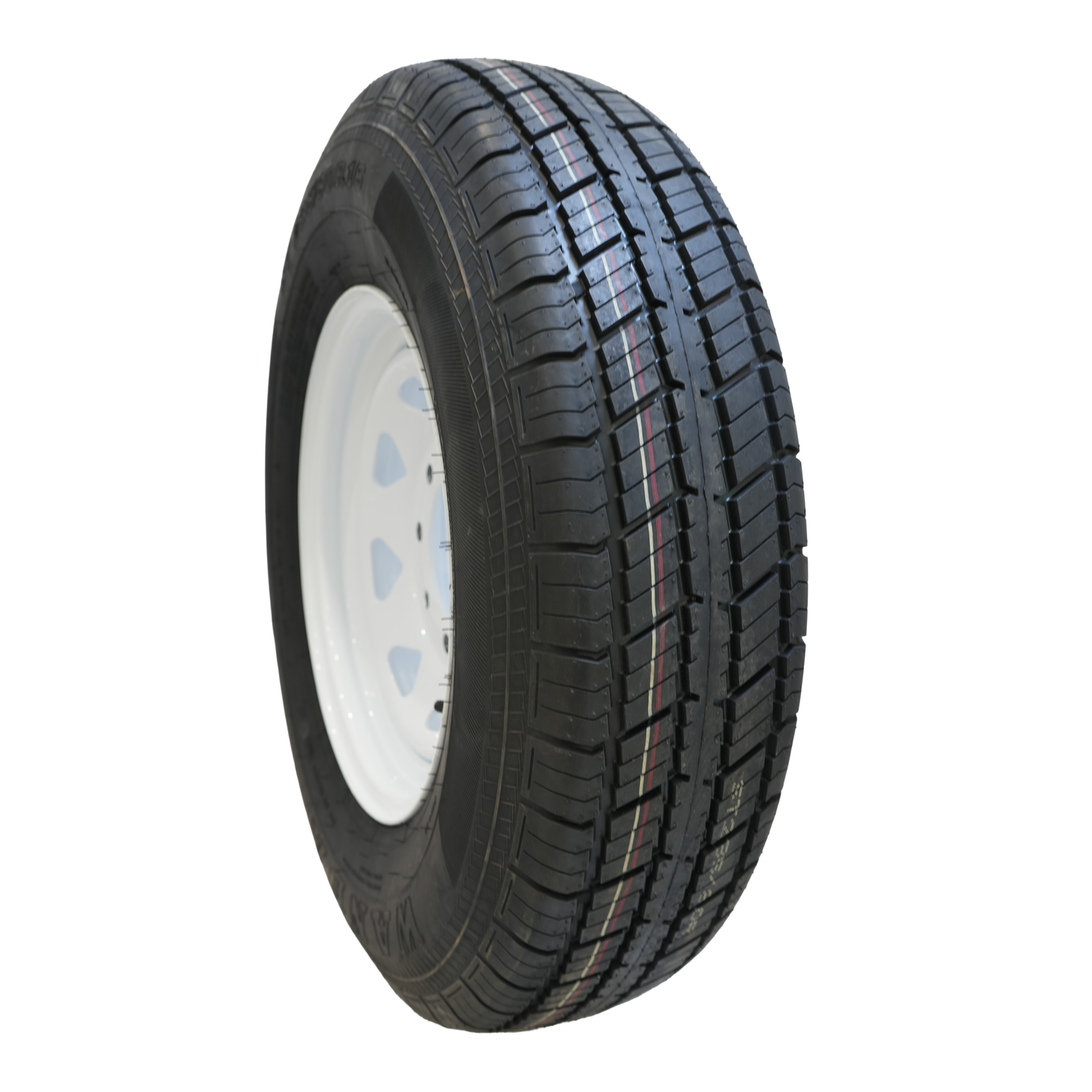 ST235/80R16 Radial Tire, 10 Ply, On 16" X 6", 8 On 6.5 White Spoke Wheel, WANDA